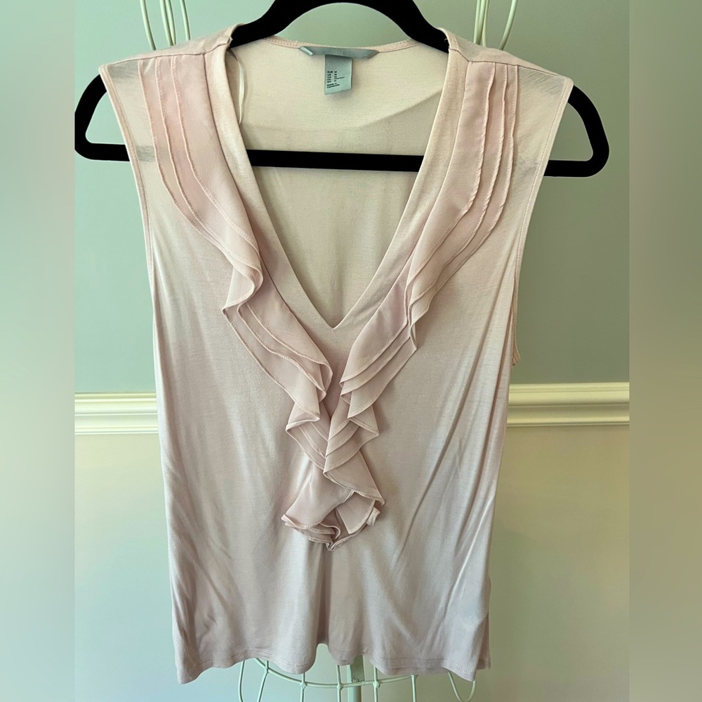 H&M V-neck cami/tank with sheer ruffle detail.  Size Medium. Fits 8-10